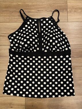 Lands' End Black and White Polka Dot High-Neck Tankini Top Sz 18